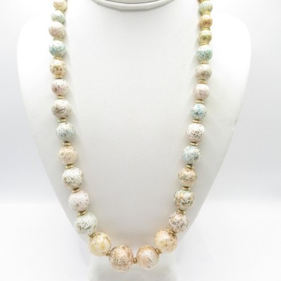 Muted Vintage Pastel Tones w Gold Fleck Color Beaded Necklace Vintage MCM