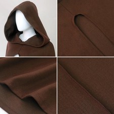Men Brown Hooded Cloak Adult Medieval Renaissance Cosplay Velvet Cape NEW
