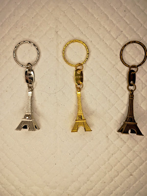 Set of 3 Eiffel Tower Keychains Paris Souvenir Trio Pack Gold Silver Bronze