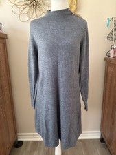 Jones New York XL Gray Merino Wool Sweater Dress Mock Neck Button Shoulder