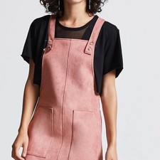 Forever 21 Women's Dusty Pink Patch Pockets Suede Overall Dress | Size M