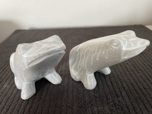 Two Handmade Cement Frog Figurines