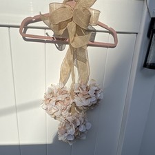 Artificial Hydrangea Floral Door Wreath with Beige Bow, Fabric Decor