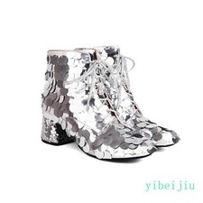 Womens Bling Glitter Sequins Ankle Boots Performance Shoes Lace Up Nightclub Bar