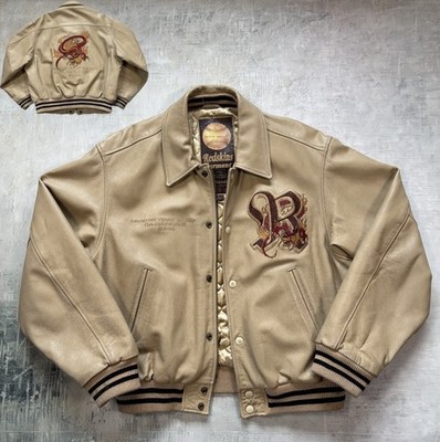 Vintage Redskins Lederjacke L Dragon Teddy Varsity Bomber Beige 90er Baseball
