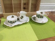 RARE ROSINA YULETIDE, England , SUGAR,  CREAMER, UNDER PLATE +CUP AND SAUCER