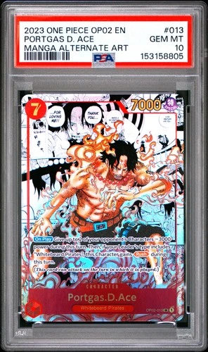 2023 ONE PIECE OP02-PARAMOUNT WAR MANGA ALTERNATE ART #013 PORTGAS D. ACE PSA 10