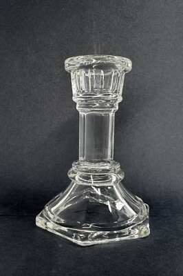 Clear Glass Tapered Hexagon Base Candle Stick Holder Vintage