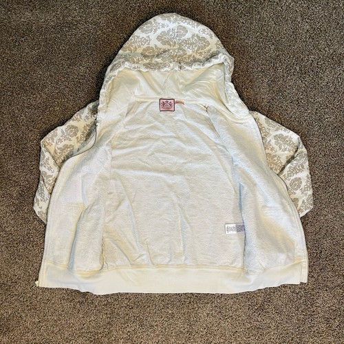 Juicy Couture Limited Edition Hoodie Sweatshirt Top Zip Front Cream/Gold SZ L - Picture 4 of 7