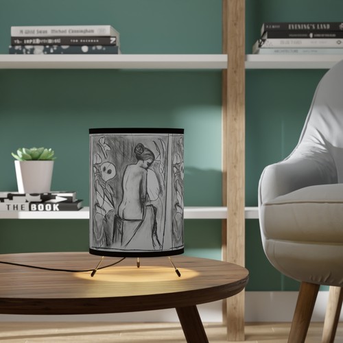 Lampshade, Seated Nude Print, Home Decor Lighting, Artistic Tripod Lamp, - Picture 7 of 8
