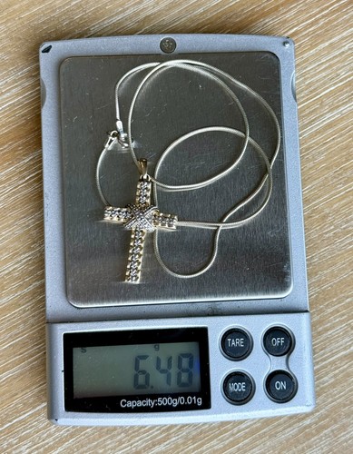 Vintage ROSS SIMON 925 Sterling Silver Diamond Religious Cross Necklace. E - Picture 16 of 17