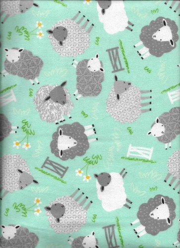 New Comfy Flannel Gray and White Sheep on Mint Green Fabric by the Yard - Picture 2 of 3