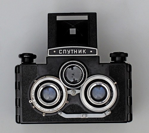 STEREO photo 120 film camera SPUTNIK twin lens/shutter T-22 - 1960s USSR made - Picture 7 of 11