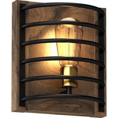 Volume Lighting 1-Light Indoor Walnut Industrial-Inspired Caged Mini Wall Sconce