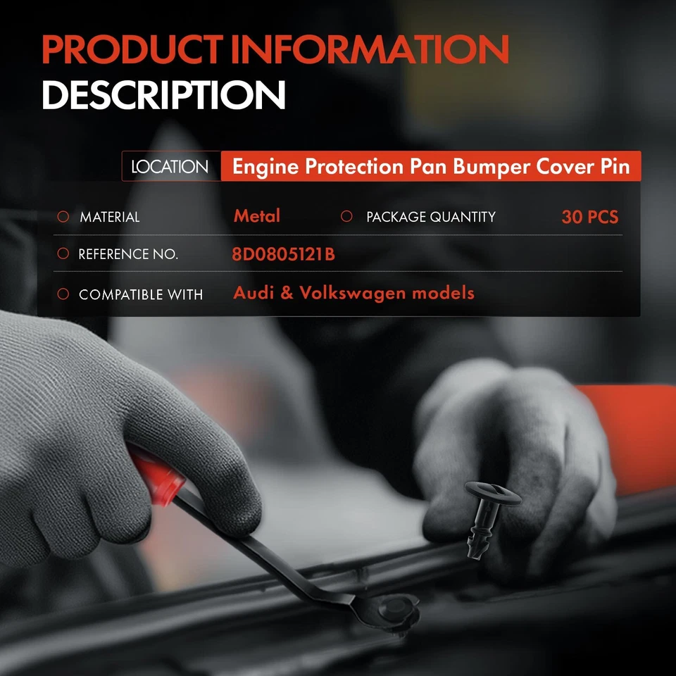 30x 7mm Metal Negro Protección Motor Pan Parachoques Cubierta Clip Retenedor para VW Audi Foto 2 de 4