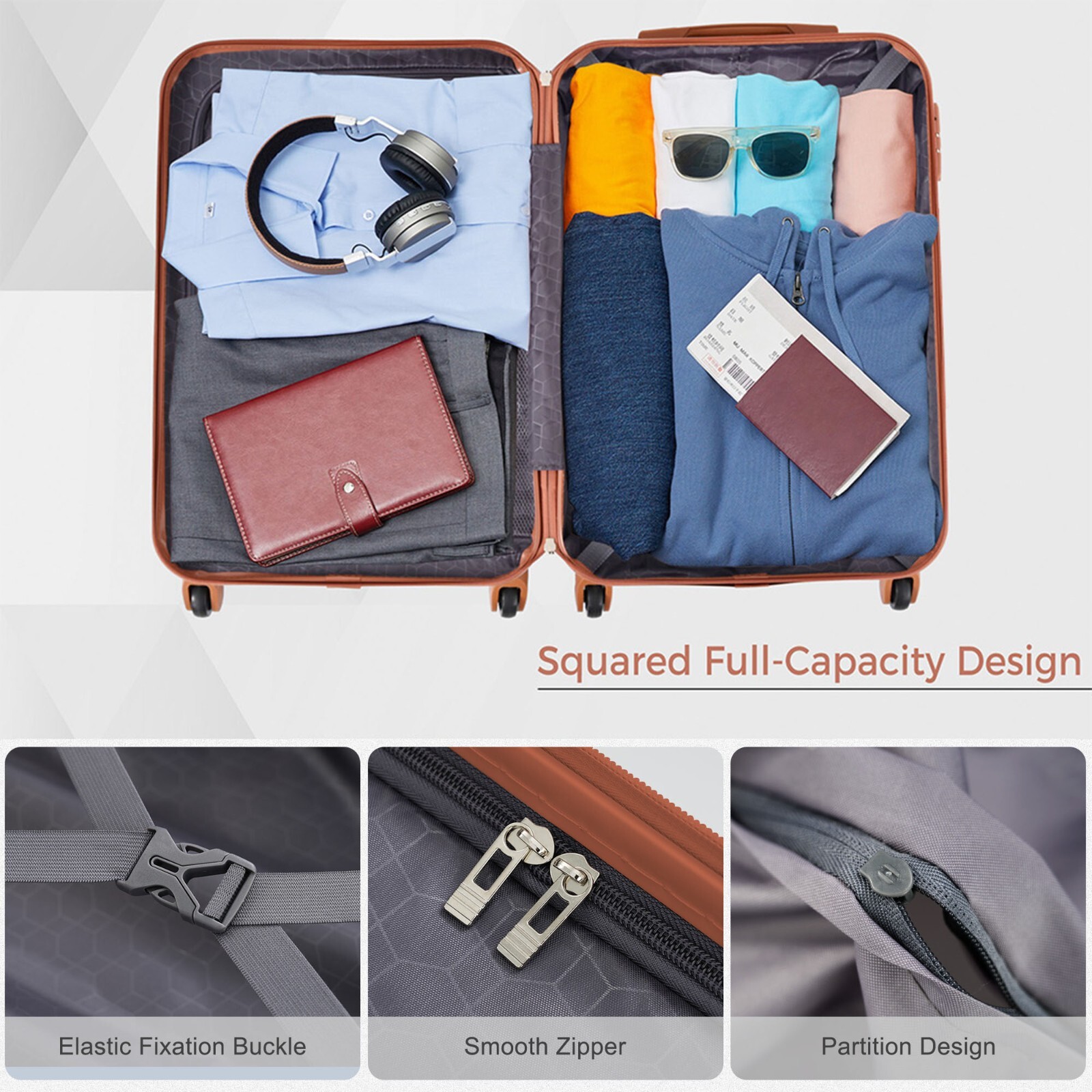 Ivory brown Luggage ABS Hardshell 3pcs Clearance Hardside Lightweight Suitcase