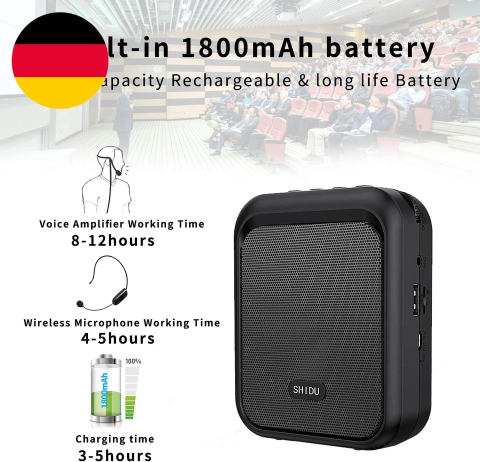 Sprachverstärker Tragbarer Bluetooth Lautsprecher Mit Drahtlosem UHF Mikrofon He - Bild 4 von 4