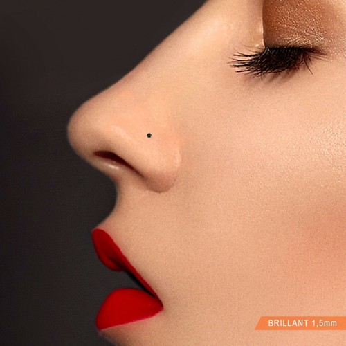 Sterling Silver Nose Stud Black Crystal Nose Pin Small Stud Body Piercing 1.5MM - Picture 5 of 6