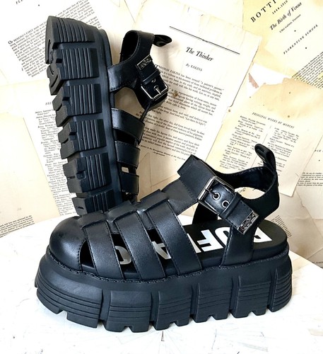 Urban Outfitters Buffalo Ava sandalo pescatore plateau nero grosso 40/9-9,5 NUOVO - Foto 3 di 14
