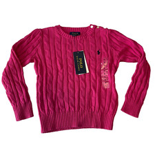 Polo Ralph Lauren Pullover Sweater Girls Size 5 Pink Long Sleeve Cable Knit Fall