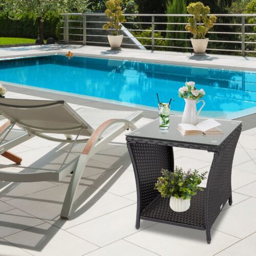 Set of 2 Black Rattan Wicker Side Table Outdoor Furniture Deck Garden Patio Pool - Picture 6 of 7