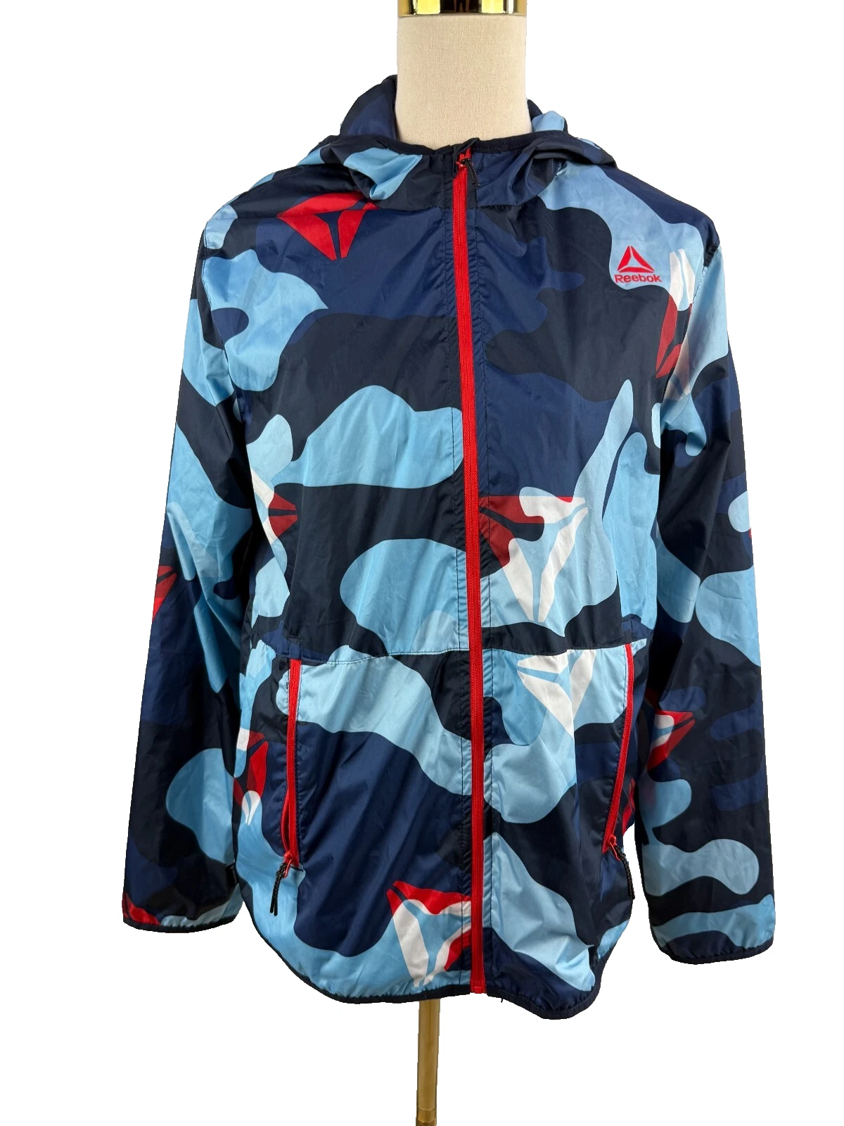 Reebok Blue Camouflage Youth Unisex Full Zip Mesh Lined Windbreaker XXL