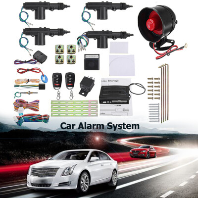 Keyless Entry Car Alarm Security System 2 Key Fob Remote  + 4 Actuator Motor Kit