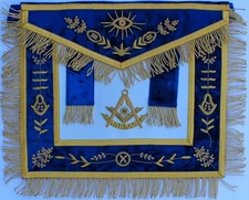 Masonic Past Master Blue APRON HAND EMBROIDERED BULLION VINE WORK
