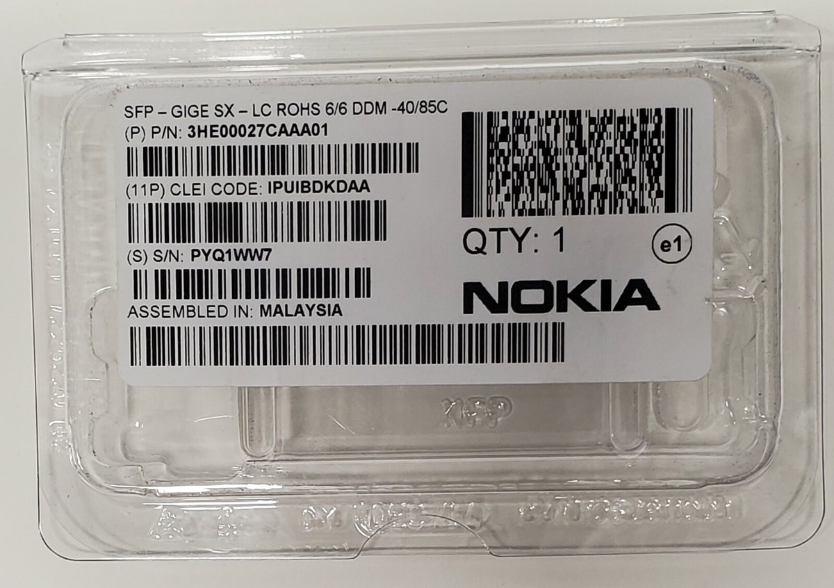 NOKIA 3HE00027CAAA01 SFP-GIGE SX-LC ROHS 6/6 DDM-40/85C Class 1