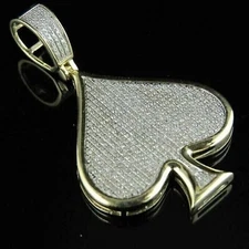 Ace Spade Card Men Pendant 1Ct Round Cut Lab Grown Diamond 925 Silver No Chain