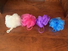 New Lot 4 Mesh white pink purple blue Soft bath Sponge shower body puff hanging