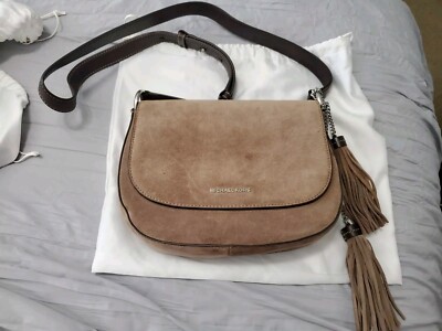 Michael Kors “Elyse” Saddle Bag Leather Crossbody Purse Dune Suede
