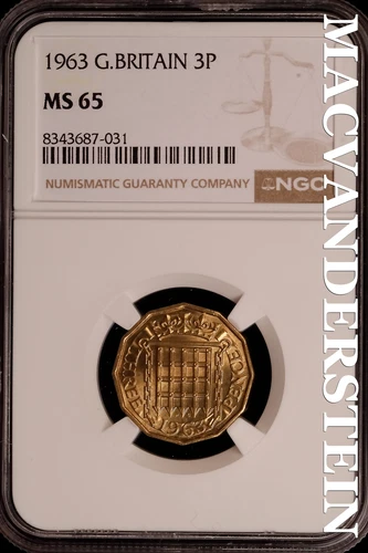 Great Britian:1963 Three Pence-NGC MS 65 Brilliant Uncirculated #SLG177