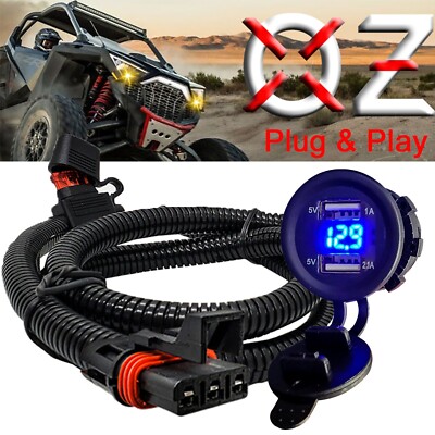 Blue LED Voltmeter Dual USB Port Pulse Power Bus Bar Plug Wire Kit for Polaris