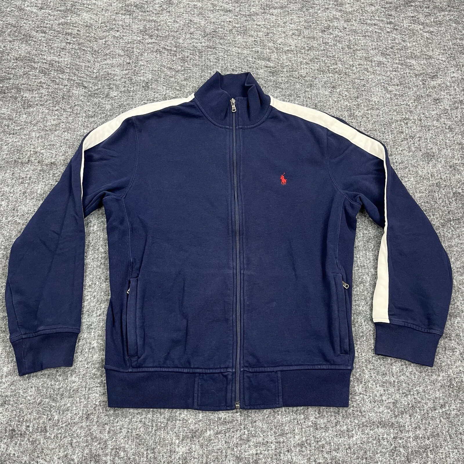 Maglione Polo Ralph Lauren giacca da uomo grande blu rosso pony cerniera intera cerniera