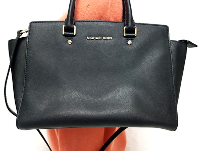 MICHAEL KORS SELMA BLACK SAFFIANO LEATHER LARGE SATCHEL SHOULDER