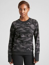 Athleta Triumph Camo Crewneck Sweatshirt, Black Camo SIZE SP S P  983062 W0504H