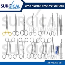 28 Spay Neuter Pack Veterinary Instrument Forceps Scissors Surgical German Grade