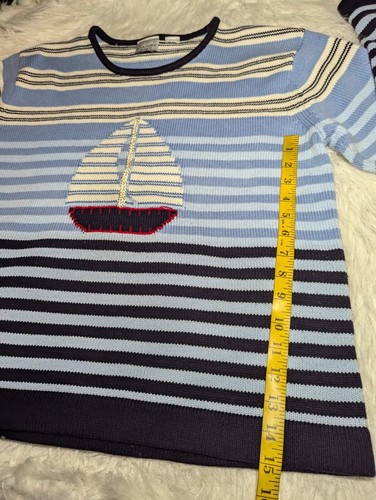 Villager Sport LIZ CLAIBORNE Nautical SAILBOAT Blue STRIPED Sweater Womens LARGE - Picture 7 of 9