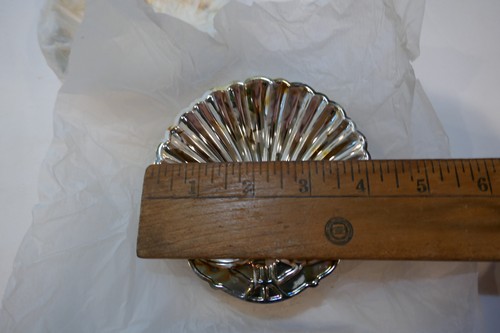 Bandeja de platos vintage plateada con forma de almeja. NUEVO Stock Antiguo EN CAJA! - Imagen 4 de 6