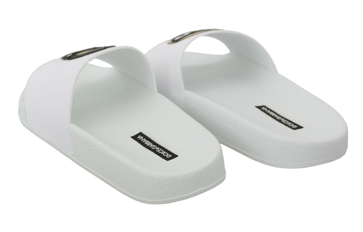 【関税&送料込み】Dolce & Gabbana White Leather Slippers DOLCE & GABBANA Sandals Slides White Leather #dgfamily Shoes