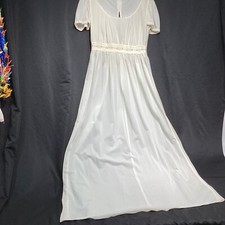 Vintage Nylon Night Gown Nightie Ivory Short Sleeve Empire Waist 36" bust