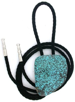 104 CARAT BLUE SPIDERWEB TURQUOISE FREEFORM CABOCHON BOLO TIE EBS2047/32223