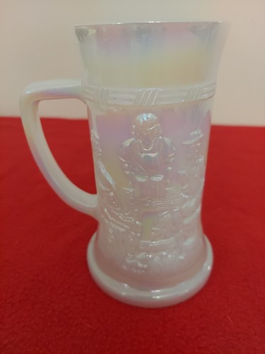 Vintage Federal Heat Proof Iridescent Glass Stein Cup Embossed Tavern Bar Scene - Picture 3 of 5