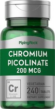 Chromium Picolinate 200 mcg  240 Tablets  Vegetarian, Non-GMO  by Piping Rock