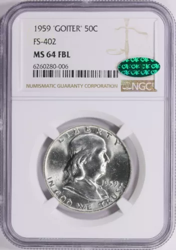 1959 Franklin Half Dollar 50C NGC & CAC MS-64 FBL * FS-402 "GOITER" *