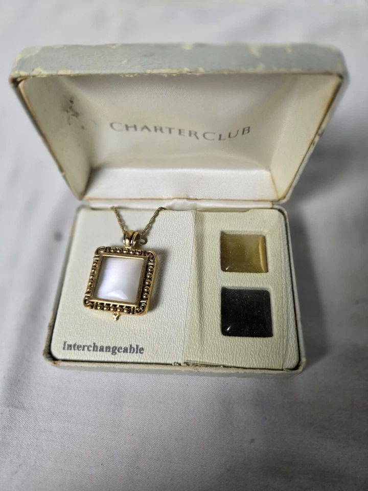 Charter Club Tono Dorado Forma Cuadrada Intercambiable Dije Colgante Collar Regalo Foto 2 de 4