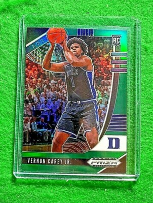 VERNON CAREY GREEN PRIZM ROOKIE CARD JERSEY #1 DUKE RC HORNETS 2020  PANINI