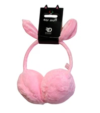 Pink Bunny Rabbit Faux Fur Earmuffs – Warm Adjustable Winter Ear Muff for Girls