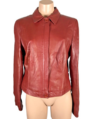 Vintage Cache Wine Red Buttery Soft Leather Zip Jacket Fitted Womens Sz 12